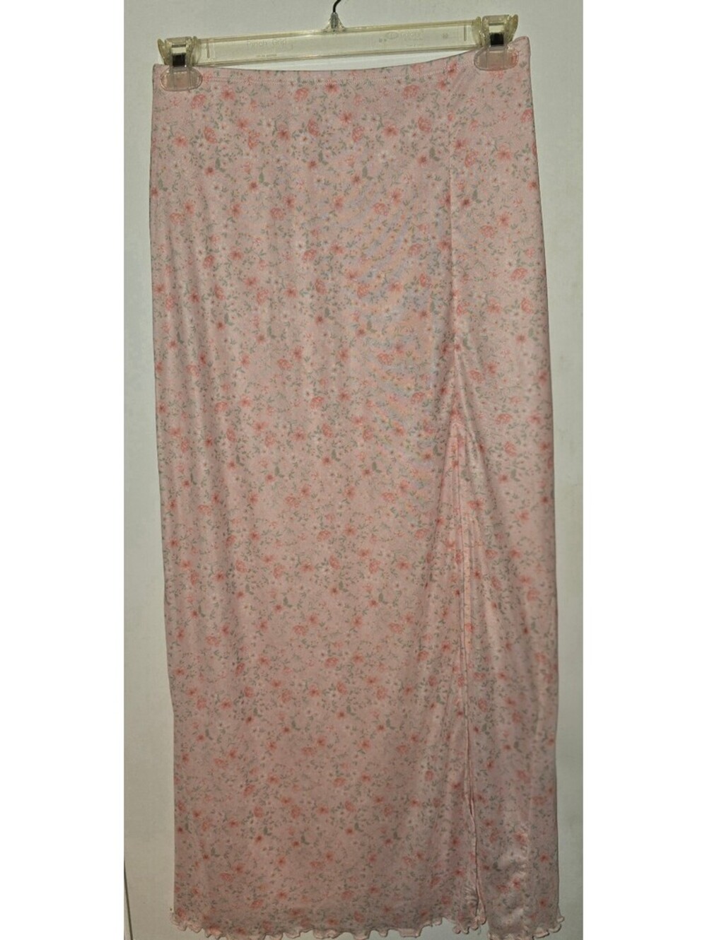 Altar'd State Floral Midi Skirt with Side Slit & Lettuce Hem - Size Large
